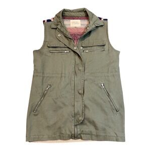 Thread Supply Womens Vest S‎ Aztec Knit Olive Green Sleeveless Pockets Boho